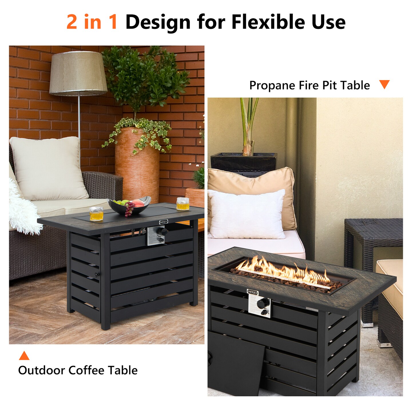 42 Inch 50000 Btu Propane Fire Pit Table With Ore Powder Surface