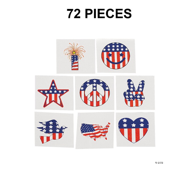 1 1/4" - 1 1/2" Bulk 72 Pc. Patriotic Paper Temporary Tattoos - 72 Pc.