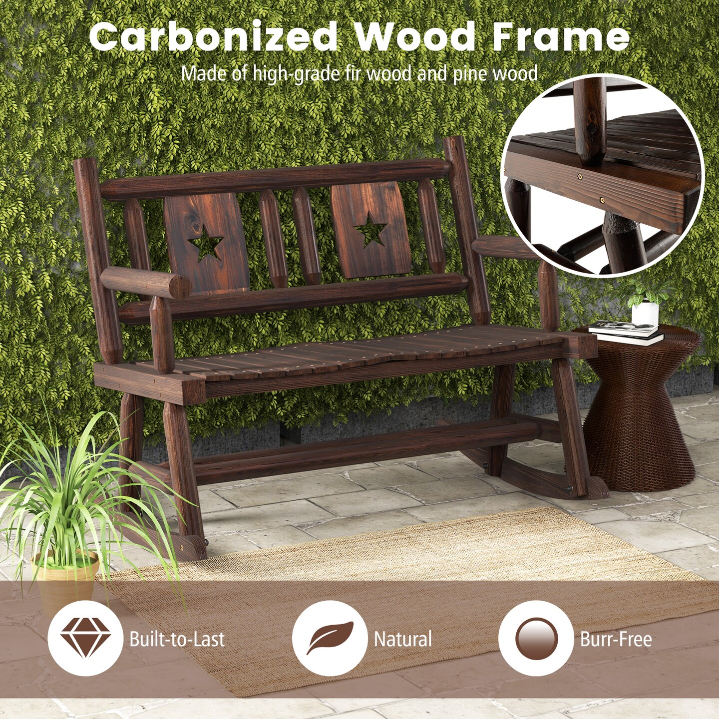 Patio Rocking Bench Double Rocker Chair With Ergonomic Seat 2-person Loveseat