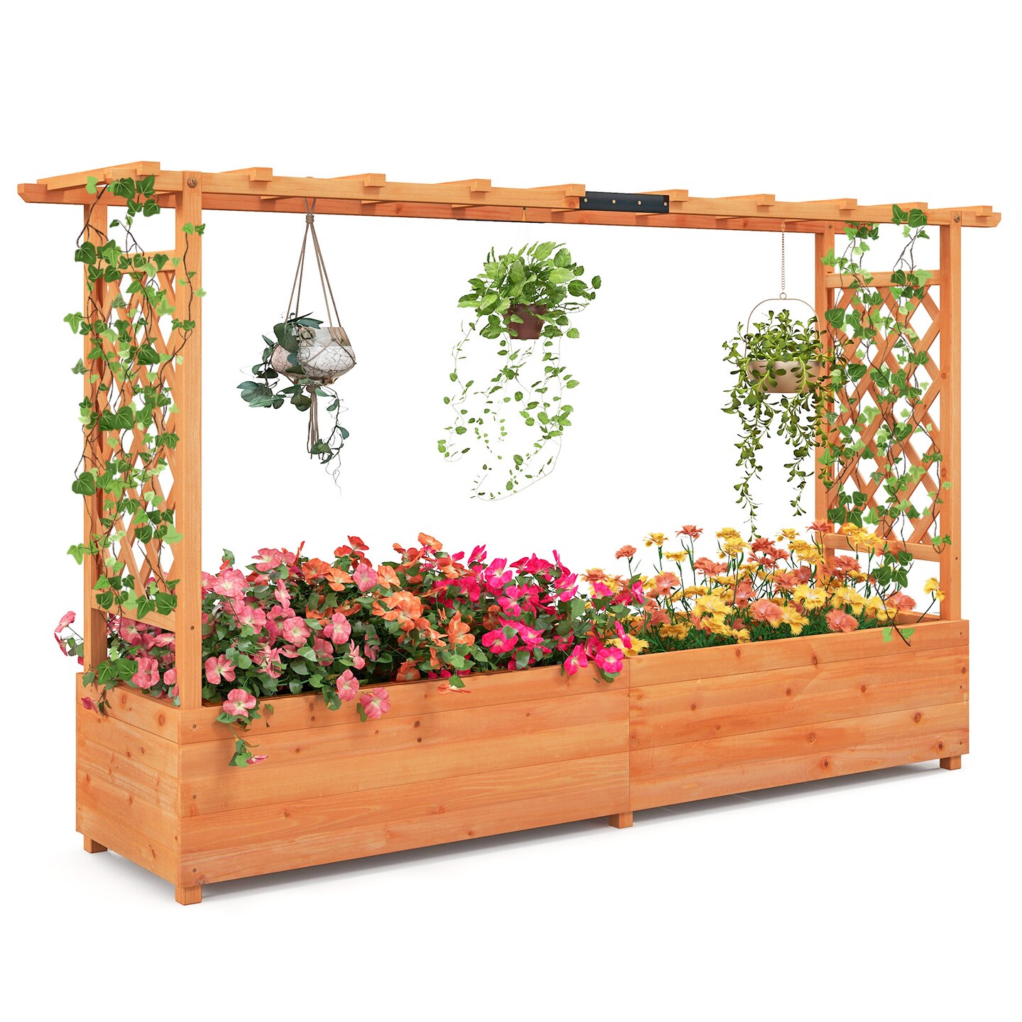 Raised Garden Bed With Side Trellis Hanging Roof And Planter Box-Orange