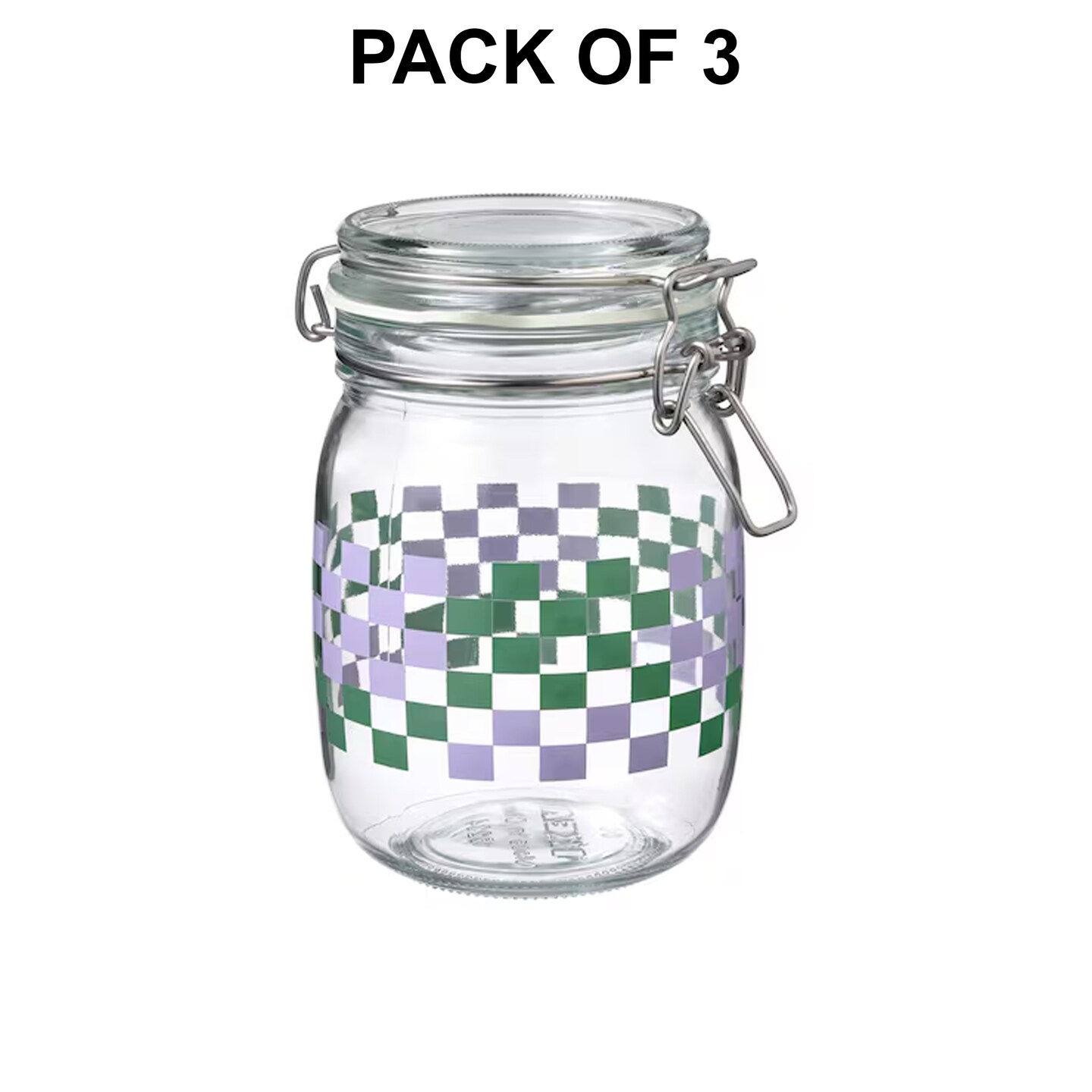 Jar with lid, clear glass patterned/bright green lilac, 34 oz