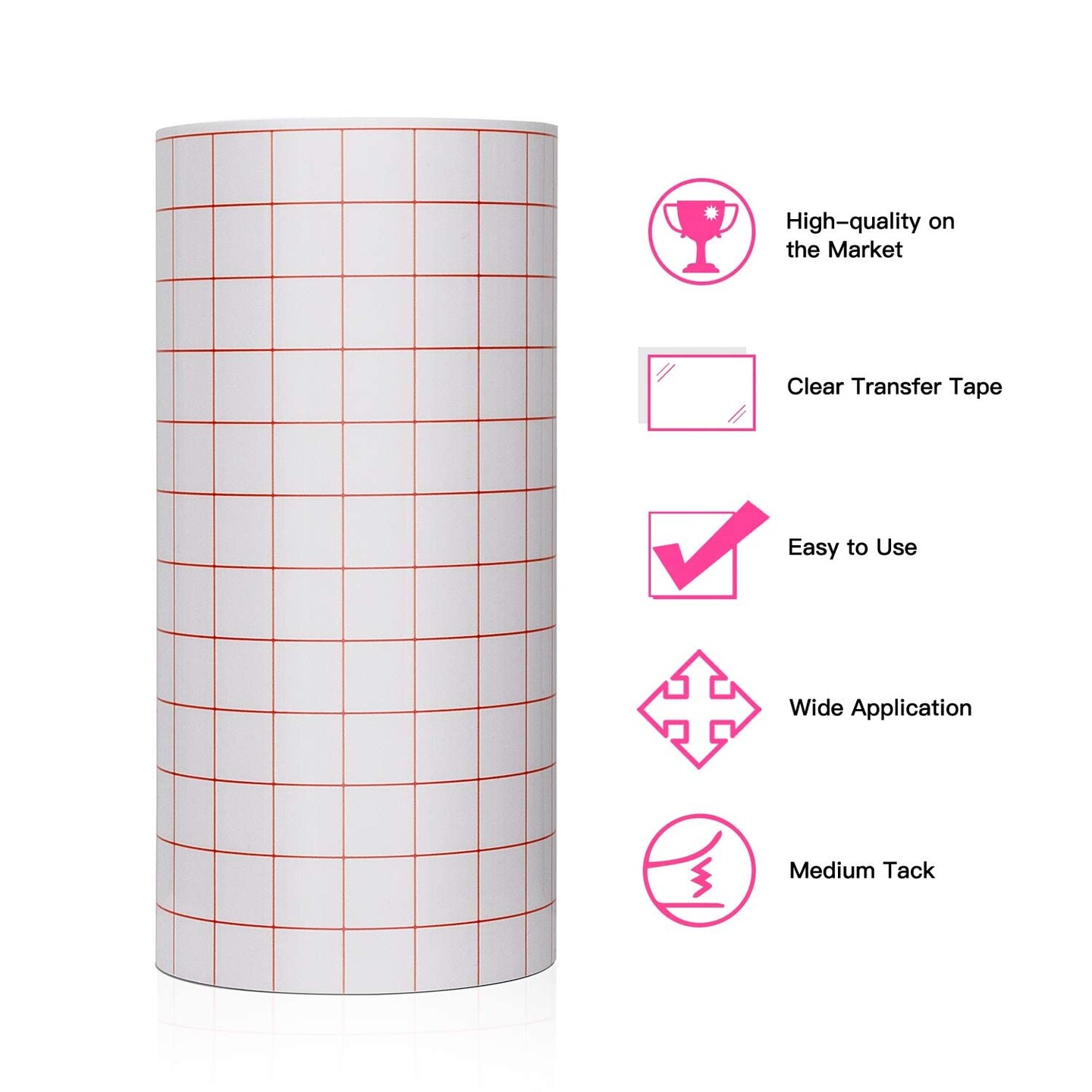 Clear Vinyl Transfer Paper Tape Roll 6&#x22; x 50 Feet Clear w/Red Alignment Grid - Application Transfer Tape Perfect for Self Adhesive Vinyl for Signs Stickers Decals Walls Doors &#x26; Windows