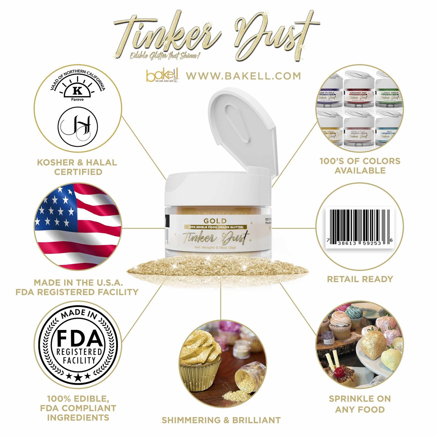 Gold Edible Glitter | Tinker Dust&#xAE; 5 Grams