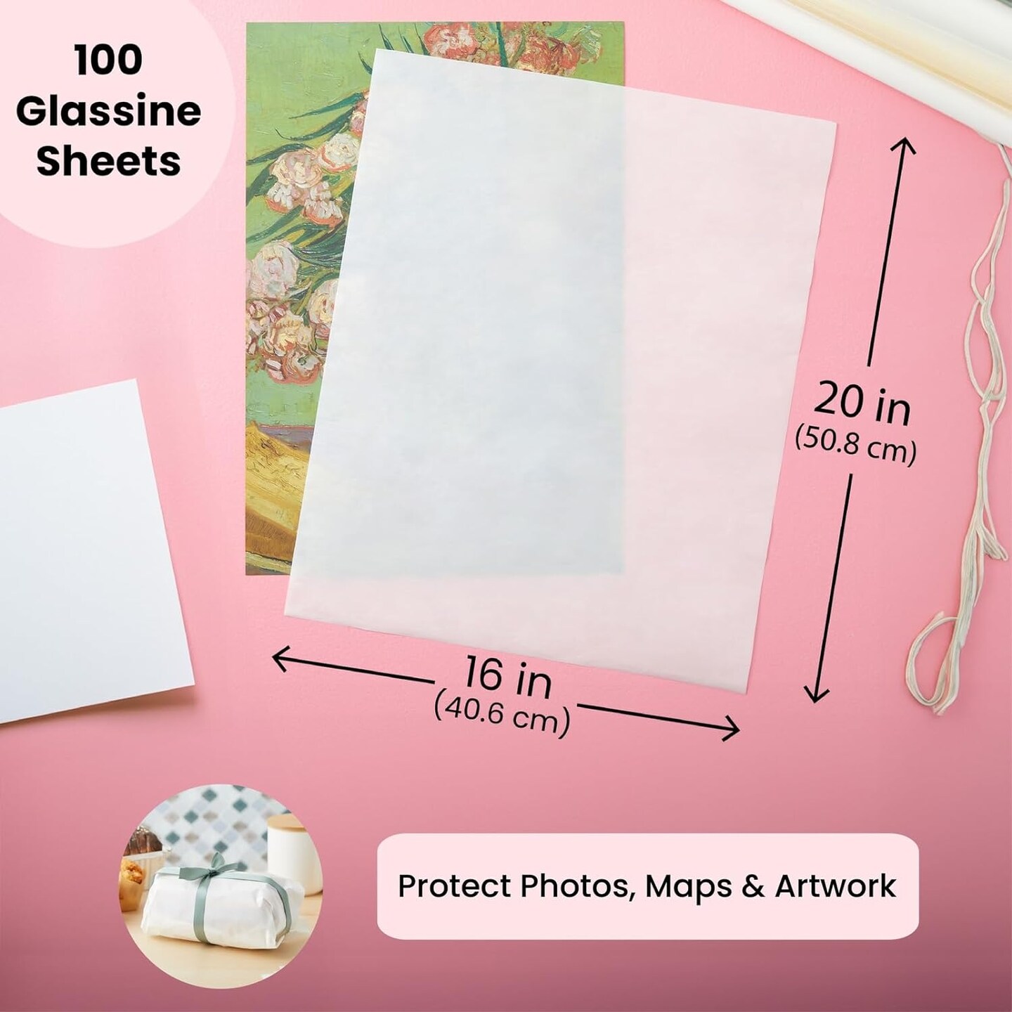 100 Pack 16 x 20-Inch Glassine Paper Sheets - Pastelmat Achival for Protecting Artwork, Photographs, Documents and DIY Crafts