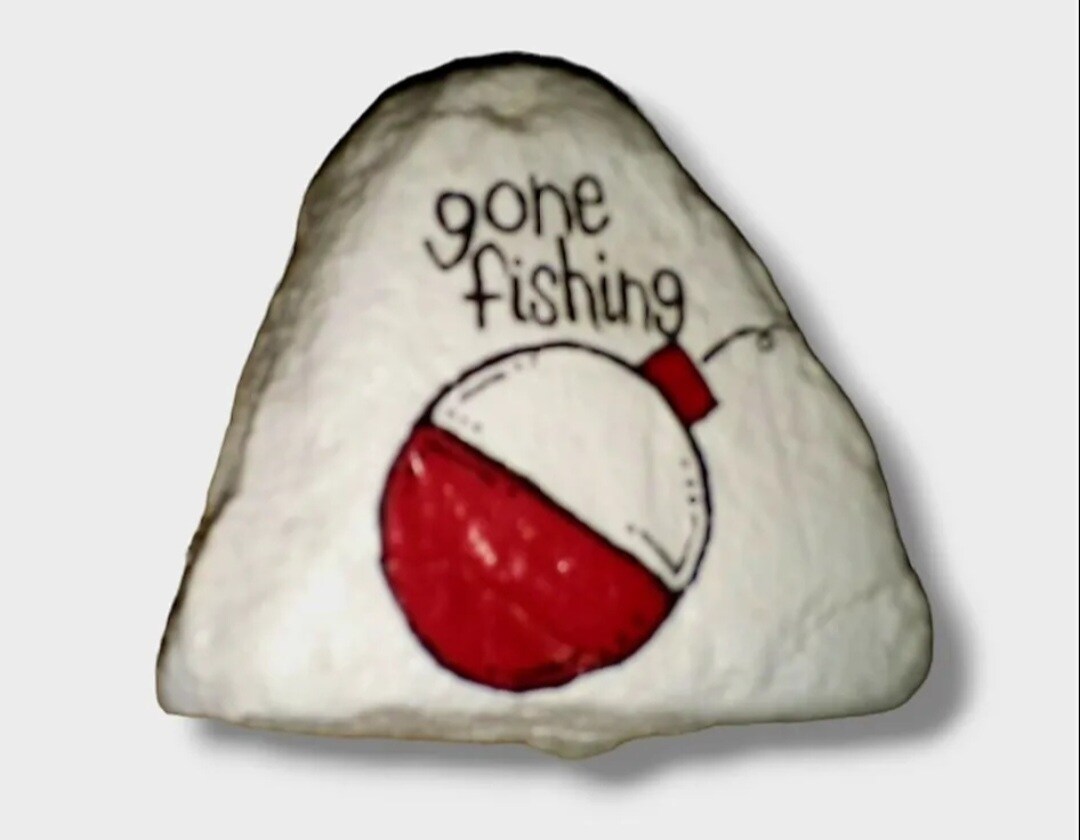 "Gone Fishing" Hand Painted  Beach  Rock Funny Gag Gift