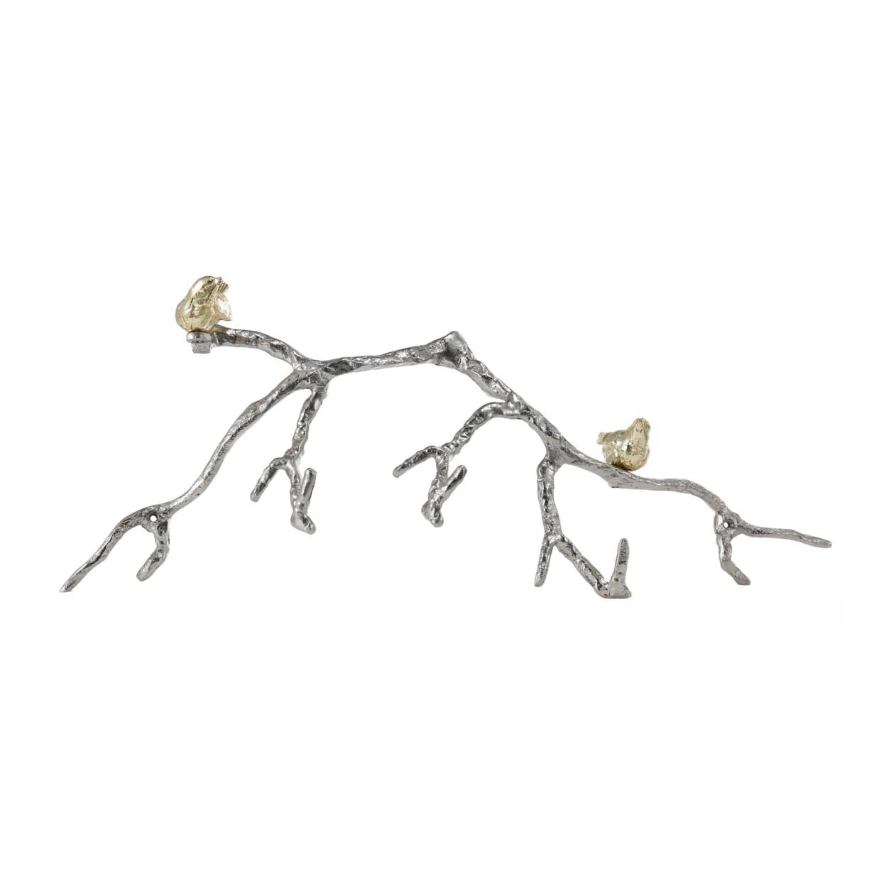 Saltoro Sherpi Decorative Wall Hook Branch Shaped with Birds Apogee, Silver and Gold-