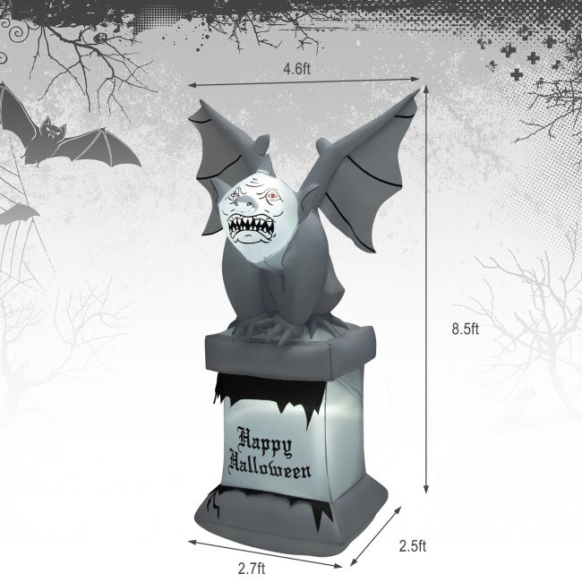 8.2 Feet Halloween Inflatable Gravestone with Spooky Gargoyle Yard Decoration and LED Lights