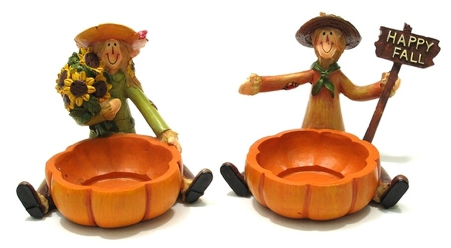 Set of 2 - Scarecrow Harvest Candleholders