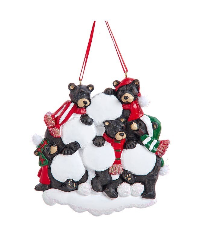KSA Set of 6 Black Bear Family of 5 with Snowball Christmas Ornaments 4.25&#x22;