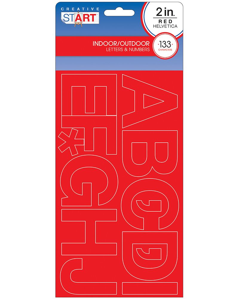 Creative Start Vinyl Self-Adhesive Letters and Numbers, 2&#x22;, Helvetica Font, Red, 133 count