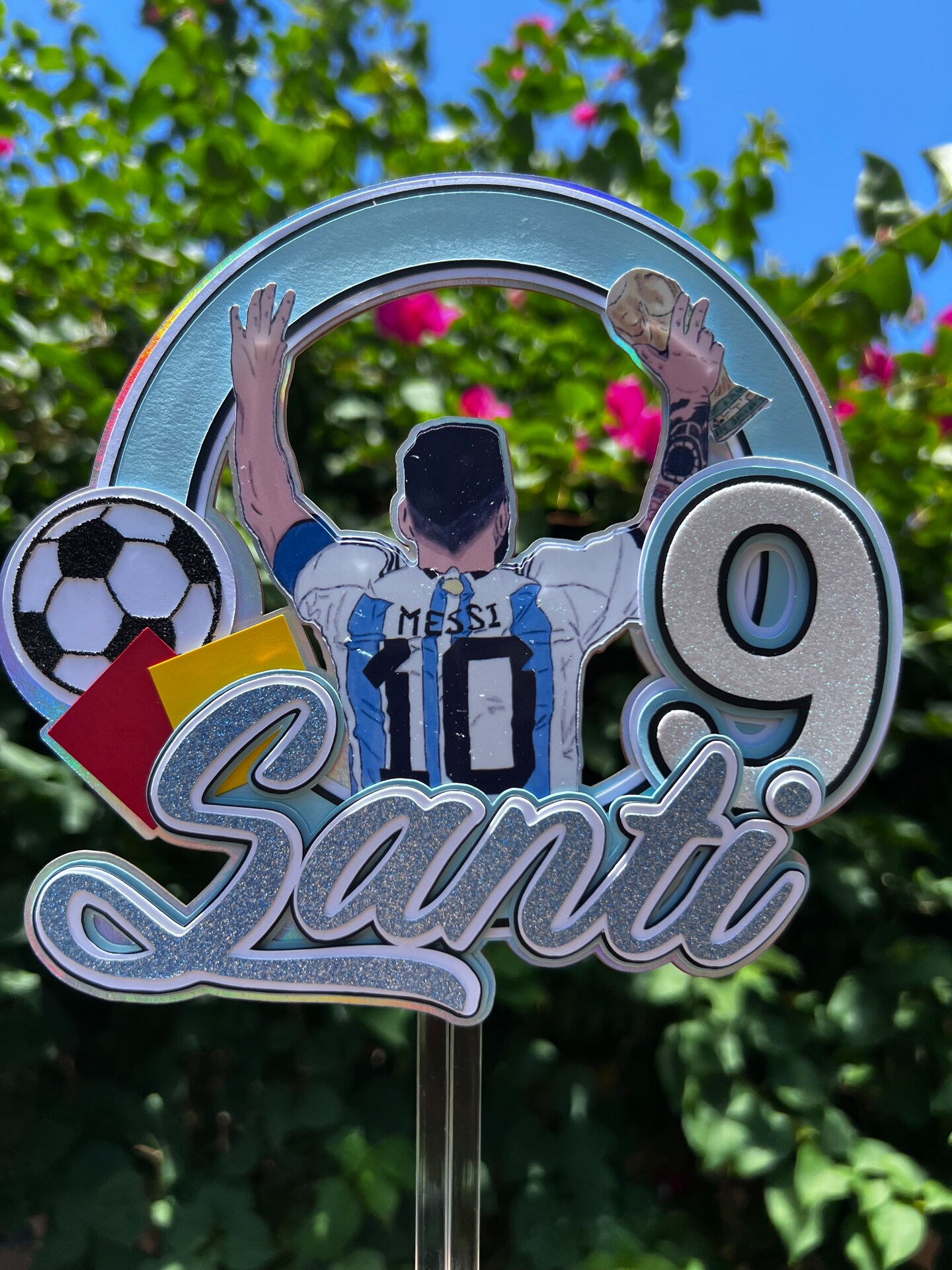 Lionel Messi Icing Birthday Cake Topper & 8 Cupcake Toppers