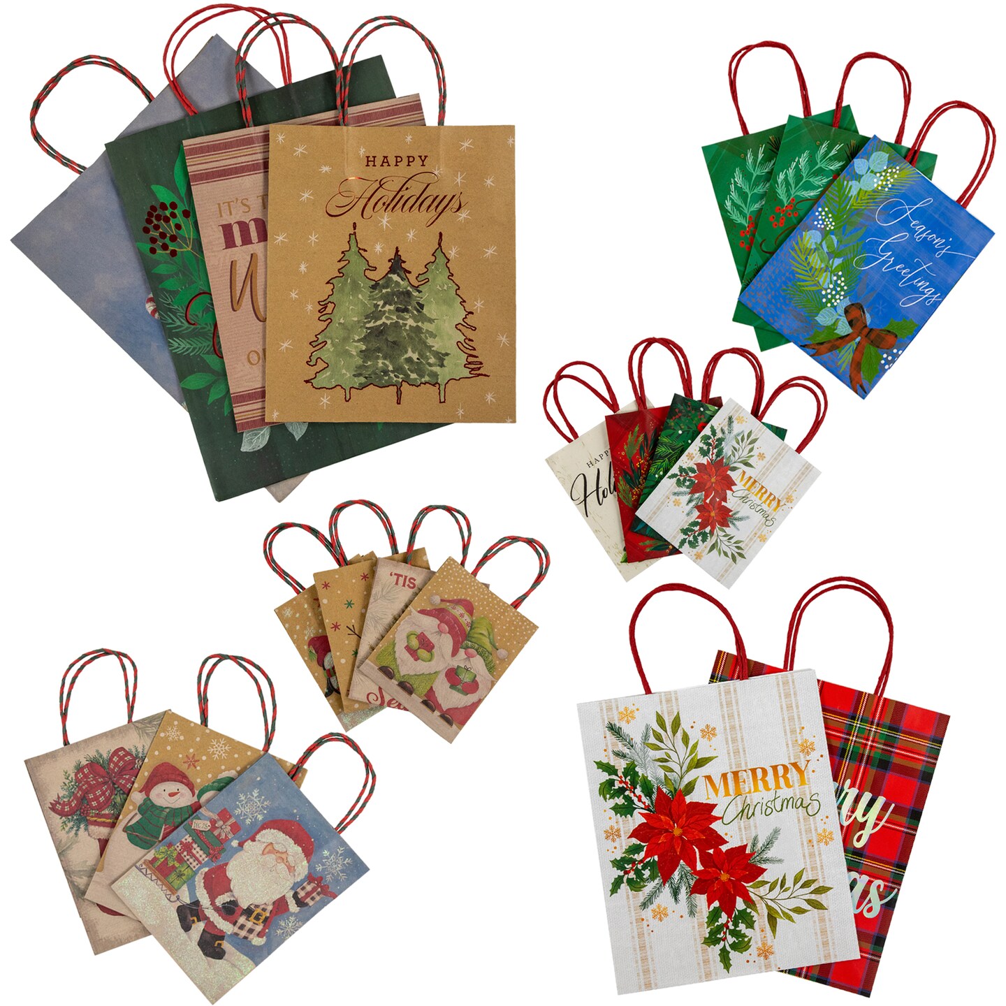 Northlight 20-Count Assorted Christmas Themed Paper Gift Bags
