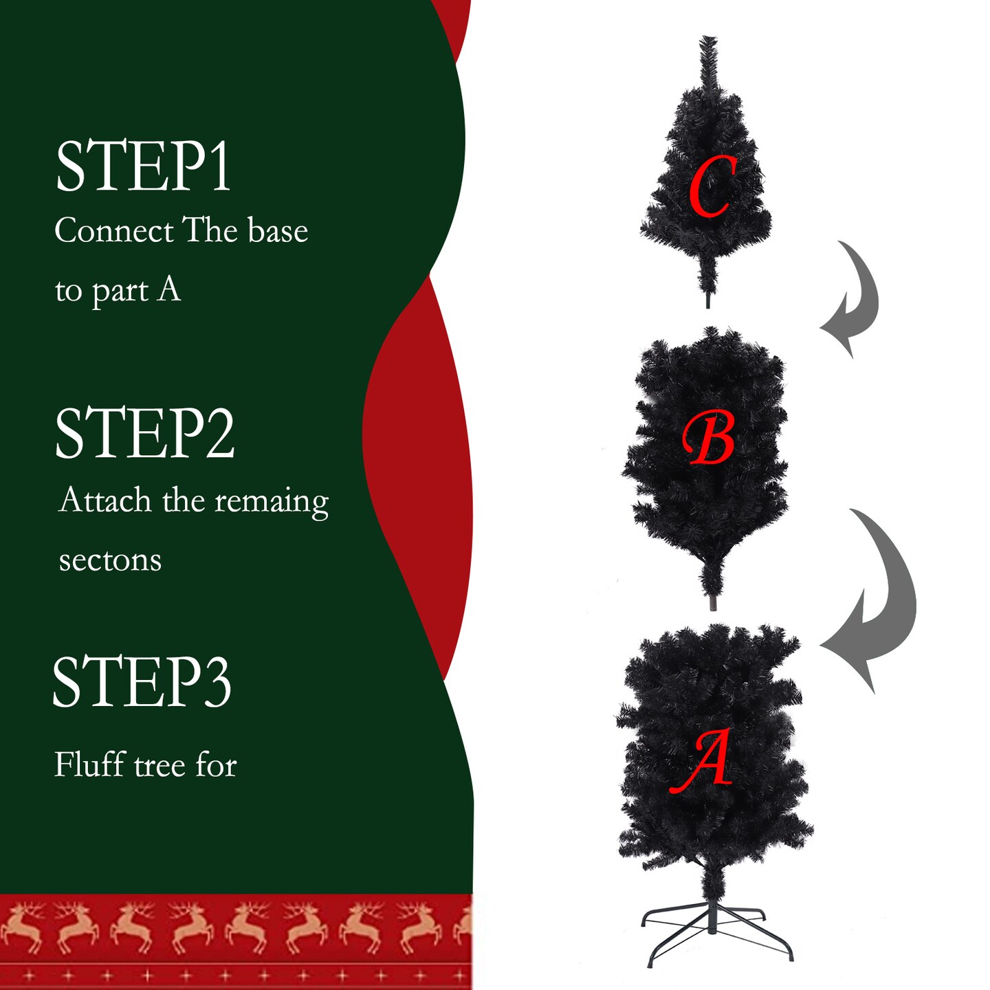 7.5 Ft Halloween Black Artificial Halloween and Christmas Tree with Metal Stand