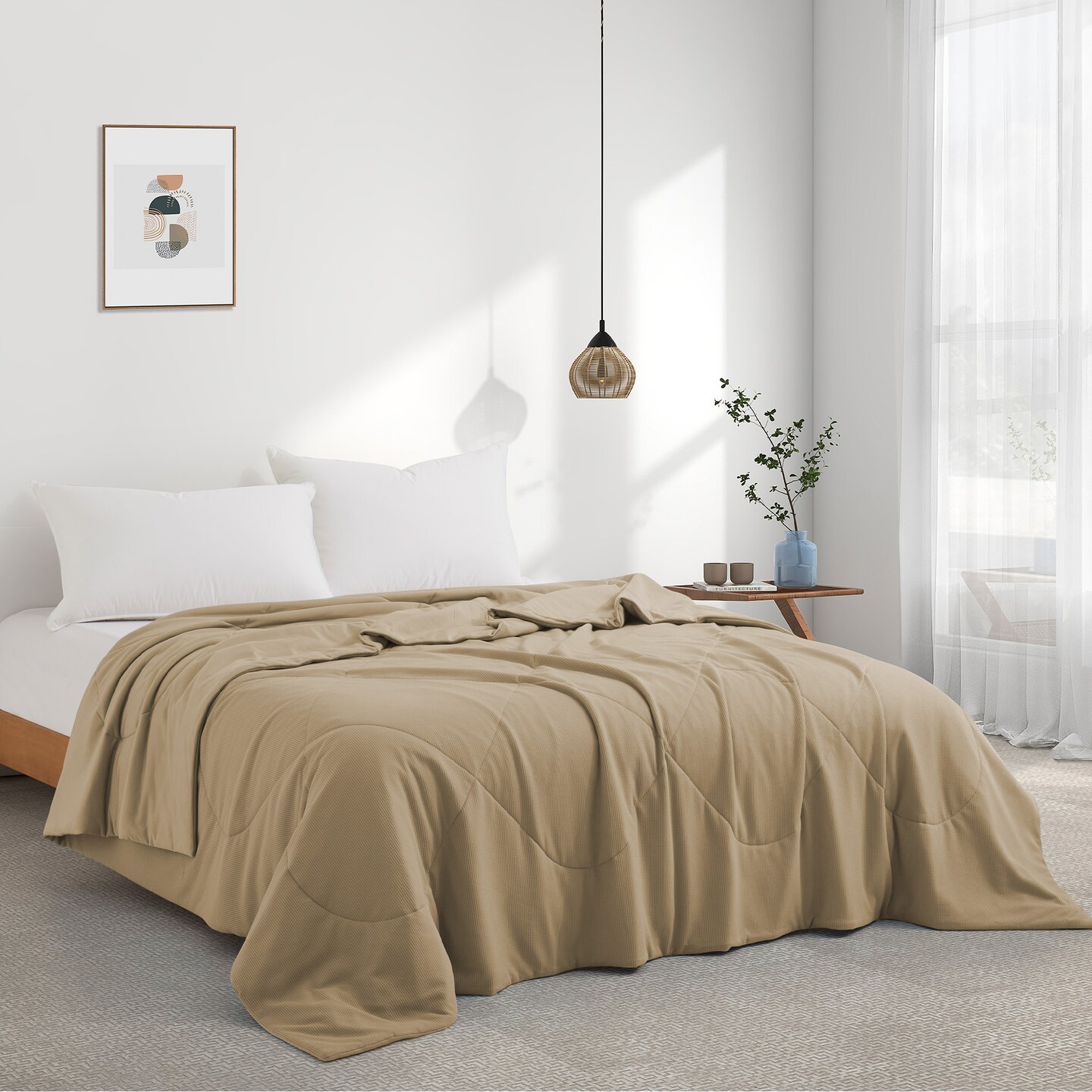 Peace Nest Reversible Oversize Blanket Lightweight Blankets for Sleeping, Khaki, 90" x 90