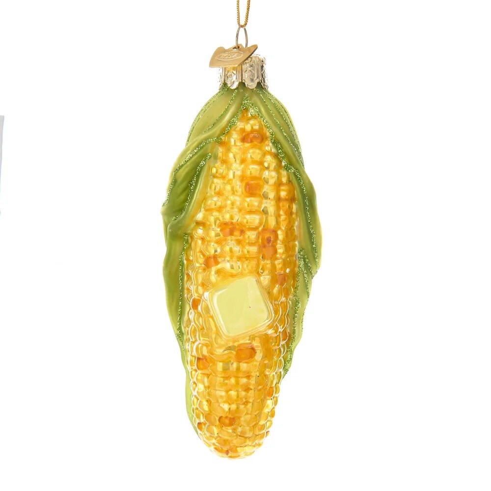 KSA Pack of 8 Yellow and Green Corn Glass Christmas Ornaments 4.25&#x22;