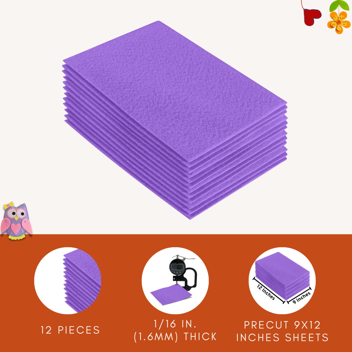 FabricLA Acrylic Felt Sheets for Crafts - Precut 9" X 12" Inches (20 cm X 30 cm) Felt Squares - Use Felt Fabric Craft Sheets for DIY, Costume, and Decoration | Lavender - 12 Pieces