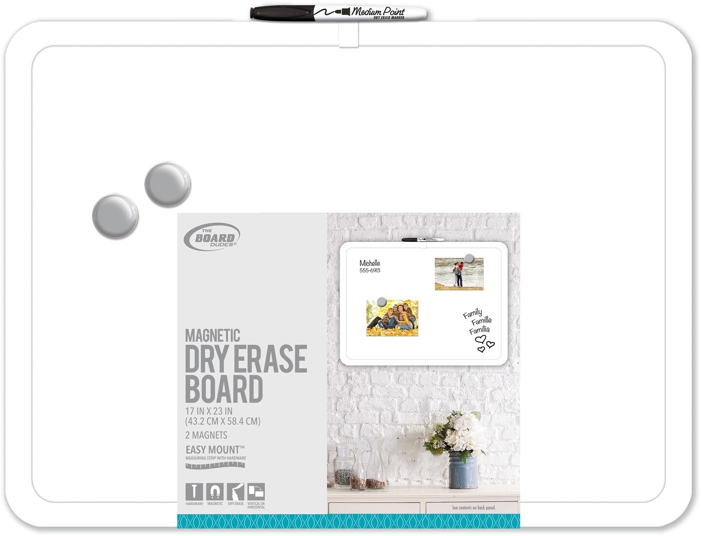 Board Dudes Magnetic Framed Dry Erase Board-23&#x22;X17&#x22;