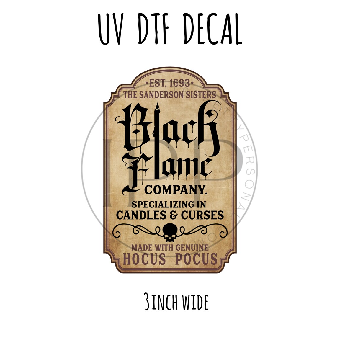 #147- Black Flame Candle - 3 inch wide UV DTF decal