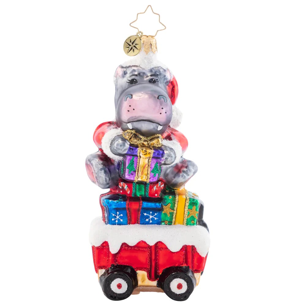 Christopher Radko Christopher Radko Holiday Hippo On The Go Glass Christmas Ornament 1021550
