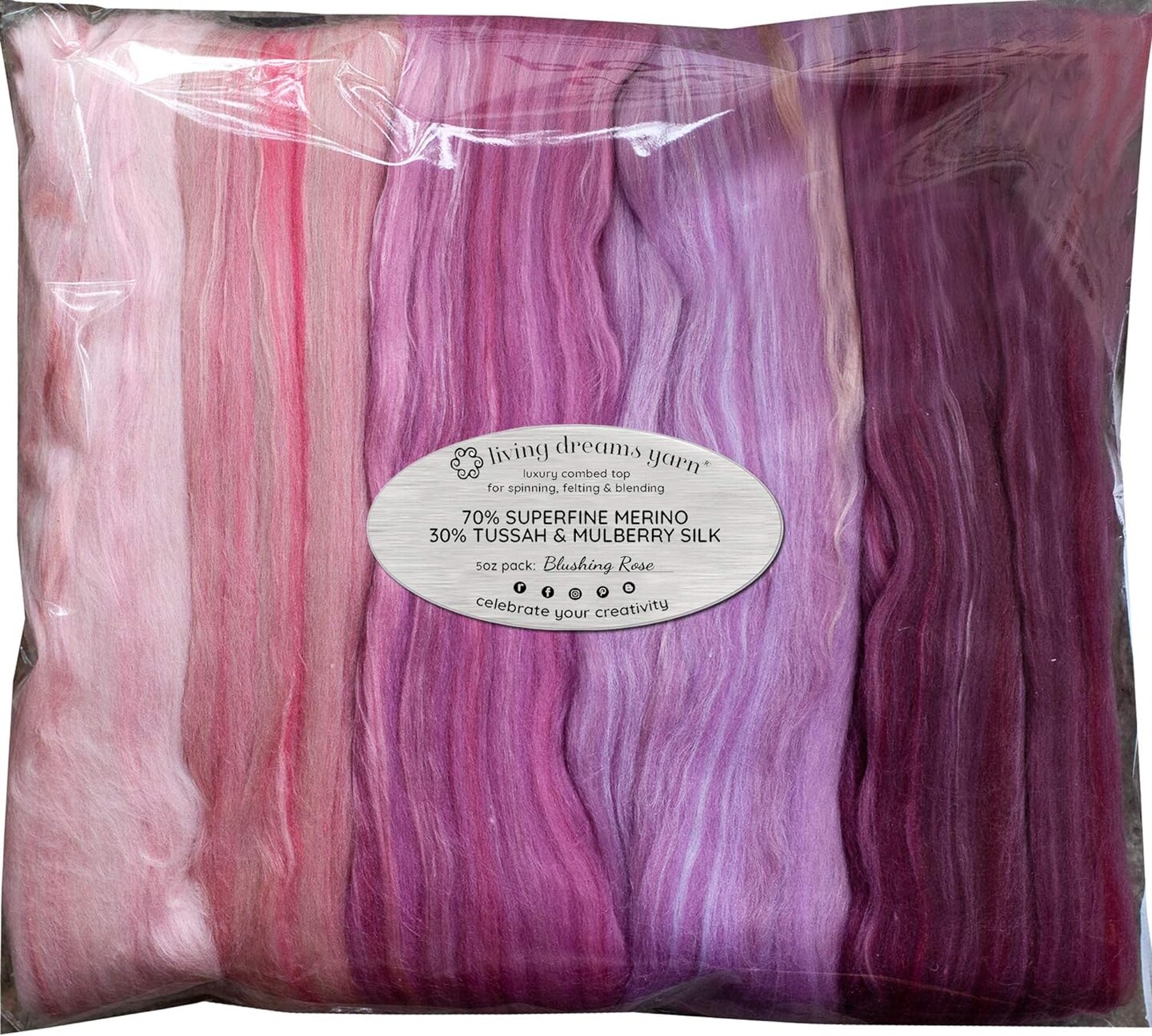 5oz Merino Silk Luxe Blends - Roving for Spinning, Felting, and Blending. Merino Wool + Glossy Mulberry Silk + Premium Tussah Silk.