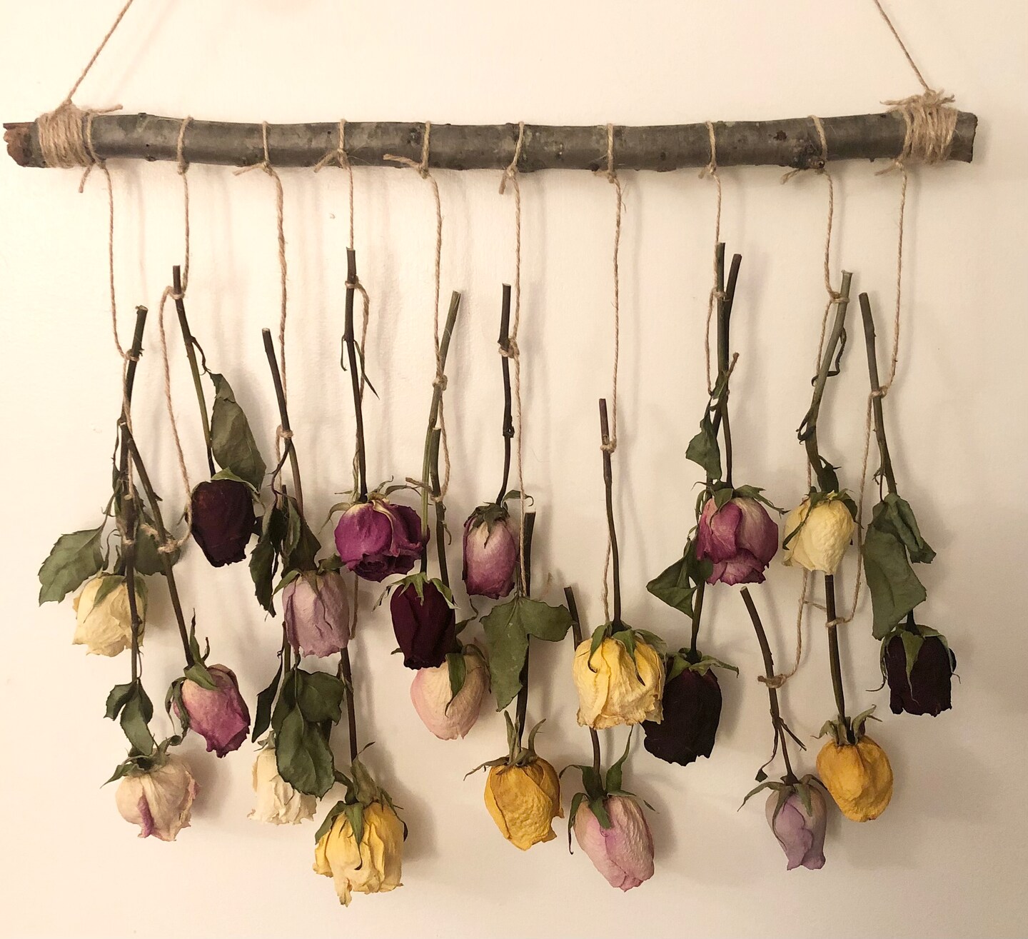 Dried Roses Wall Decor, Rustic Hanging Flowers