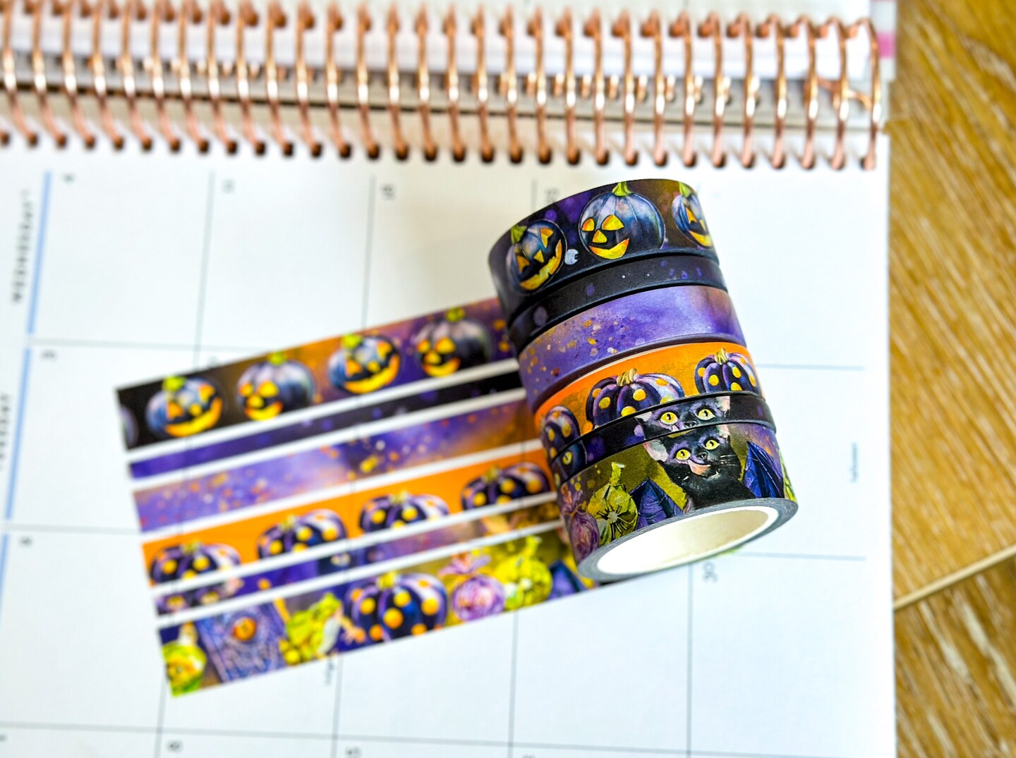 Black Cats Bats Halloween Spooky Purple Black Spells Washi Tape Set - W094