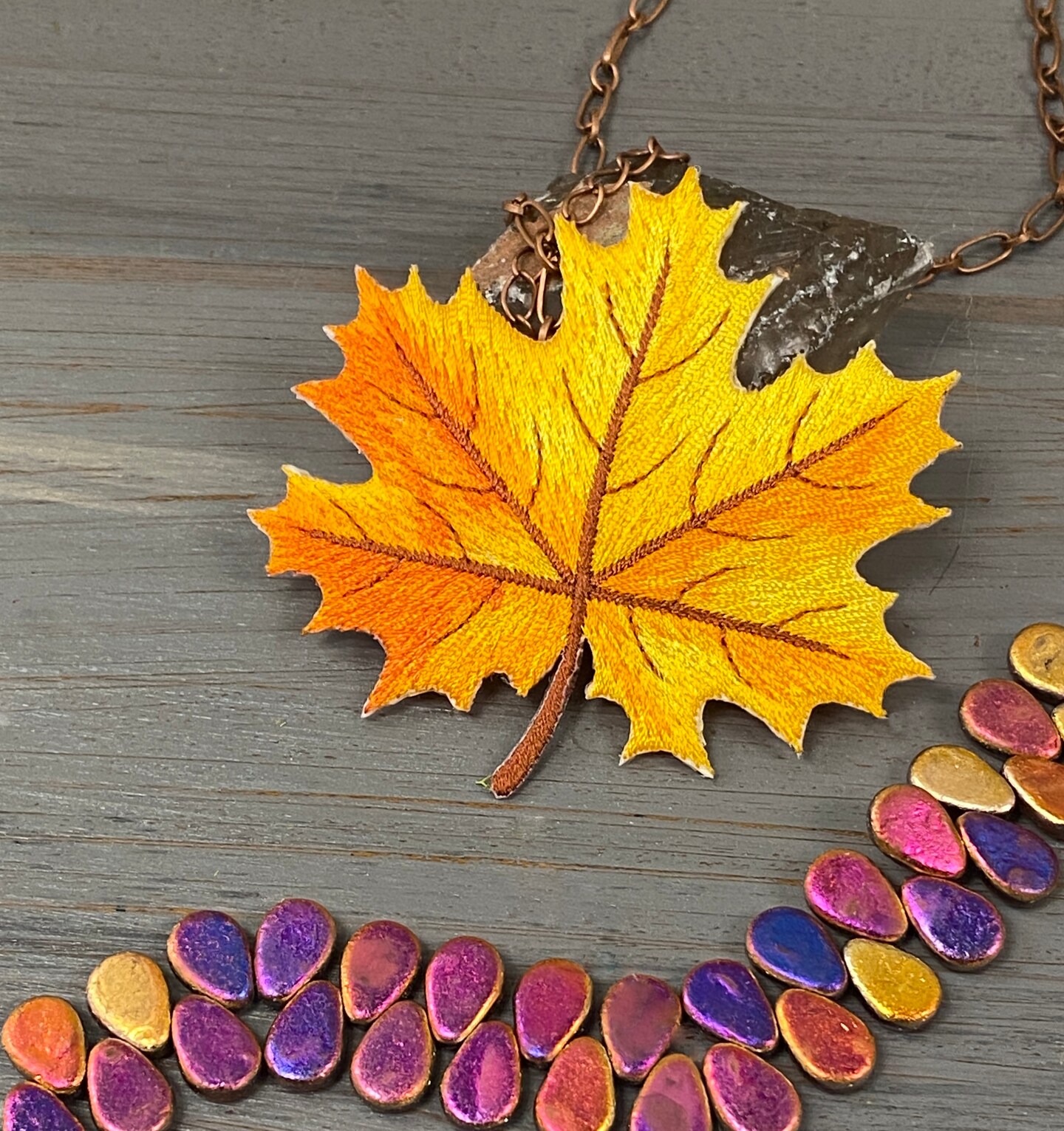 2-3/4" Yellow/Orange Fall Autumn Leaf, Embroidered, Iron on Patch