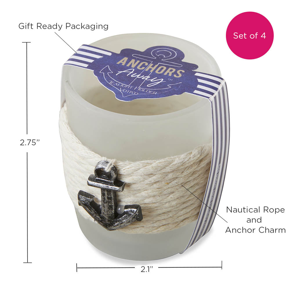 Kate Aspen 24PCS Tea Light Holder, Anchors Away Rope Tealight Candle Votives, Beach Theme Decorations, Favors Decor for Wedding, Bachelorette or Bridal Shower