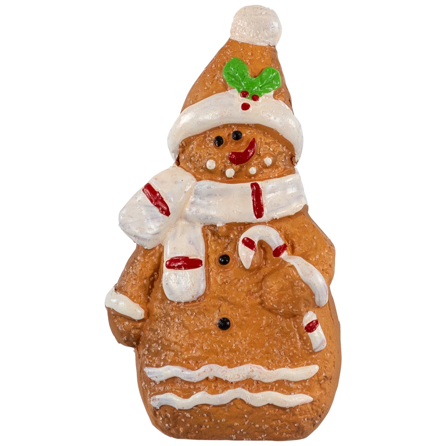 Northlight Frosted Gingerbread Snowman with Candy Cane Christmas Figurine - 4"