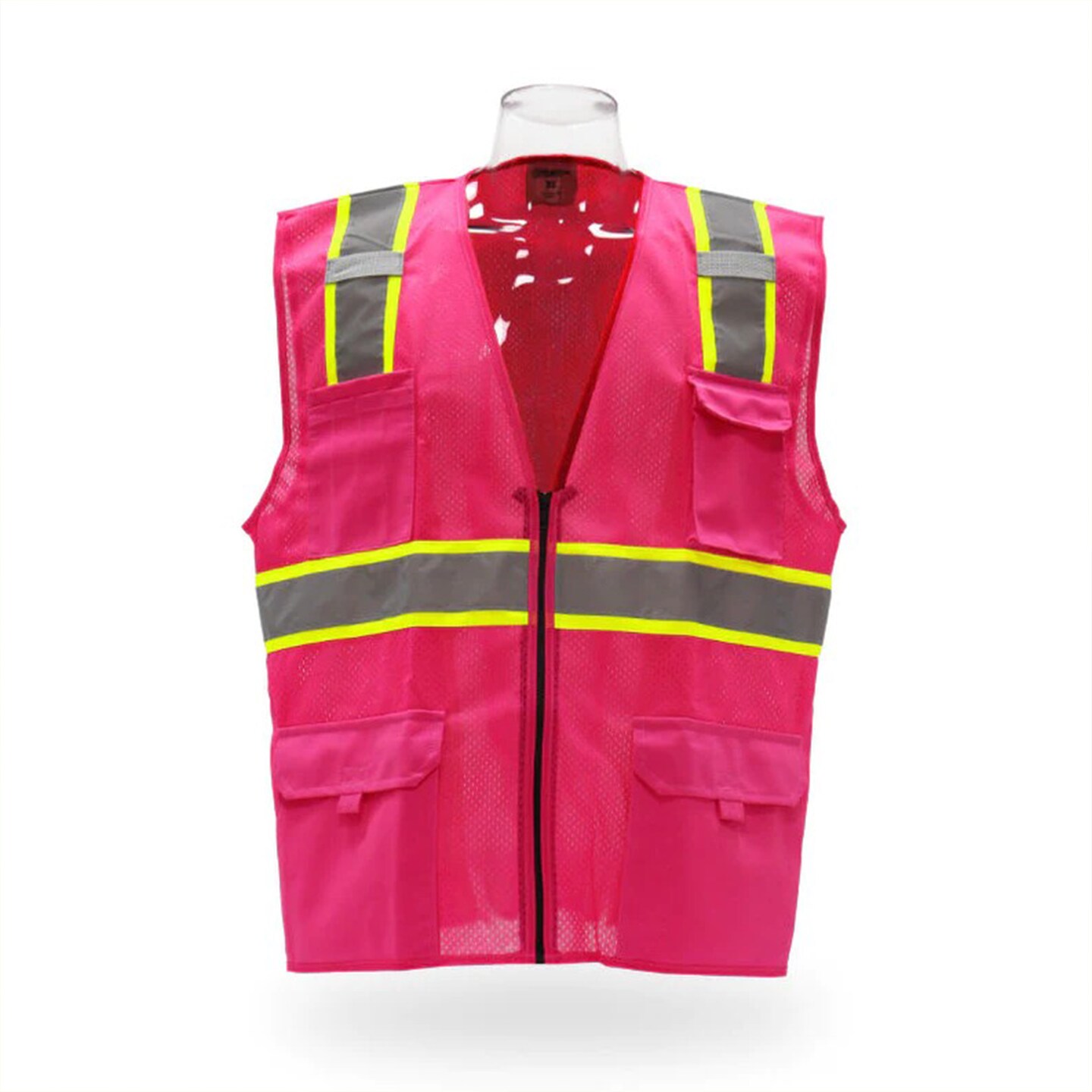 RADYAN&#xAE; High Visibility Multi Pocket Safety Vest with Reflective Stripes Zipper Front