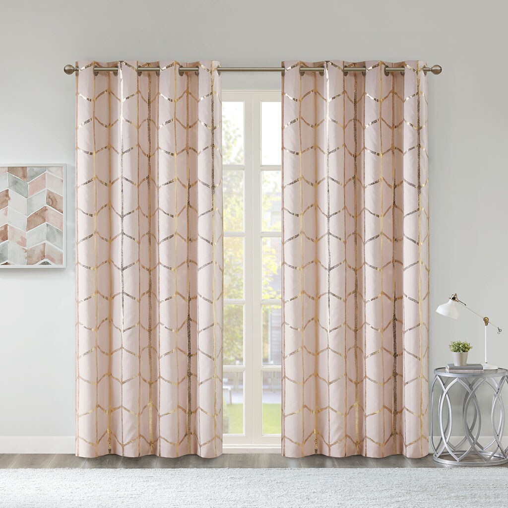 Gracie Mills Total Blackout Metallic Print Grommet Top Curtain Panel