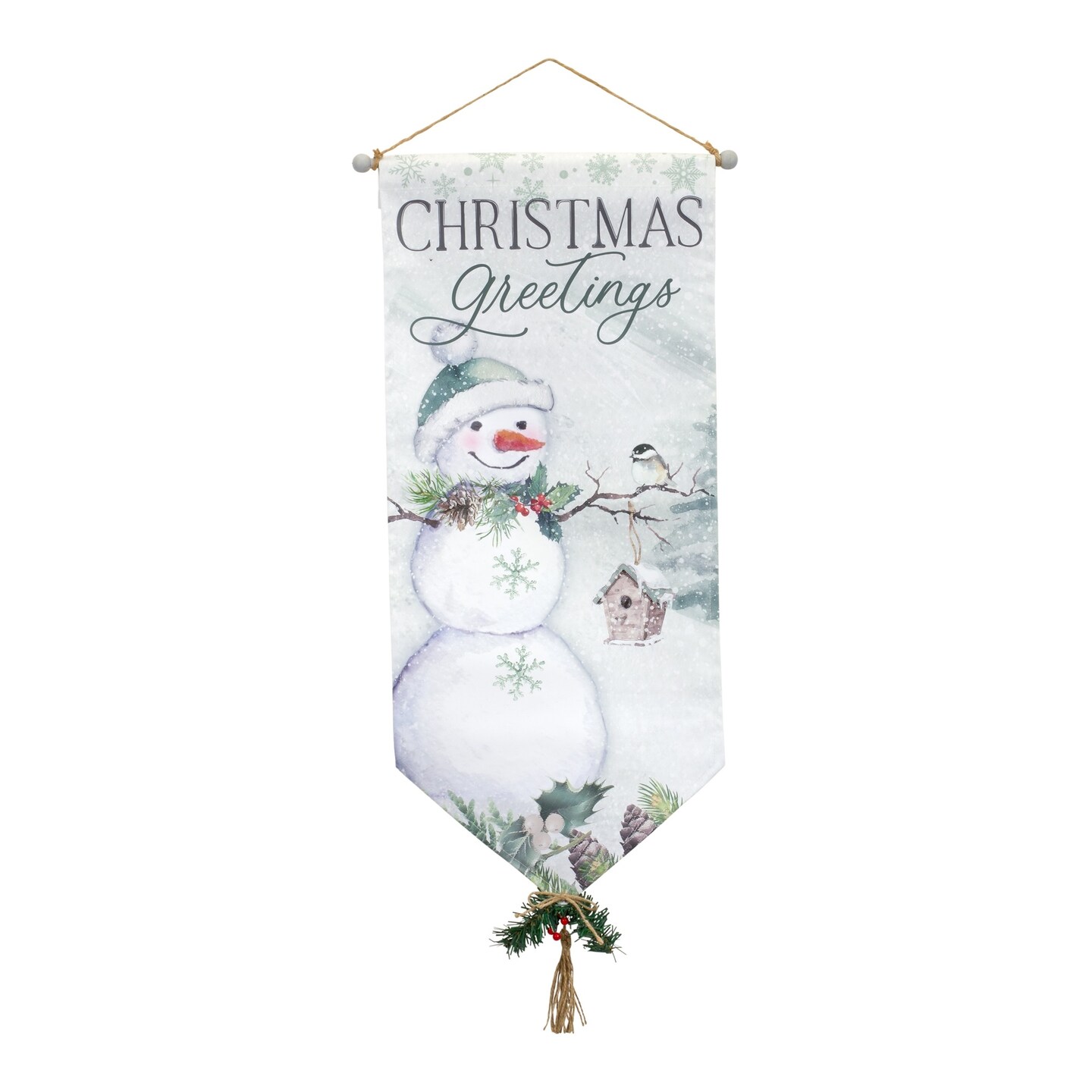 Melrose Set of 4 &#x22;Christmas Greetings&#x22; Snowman Wall Banners 33.5&#x22;