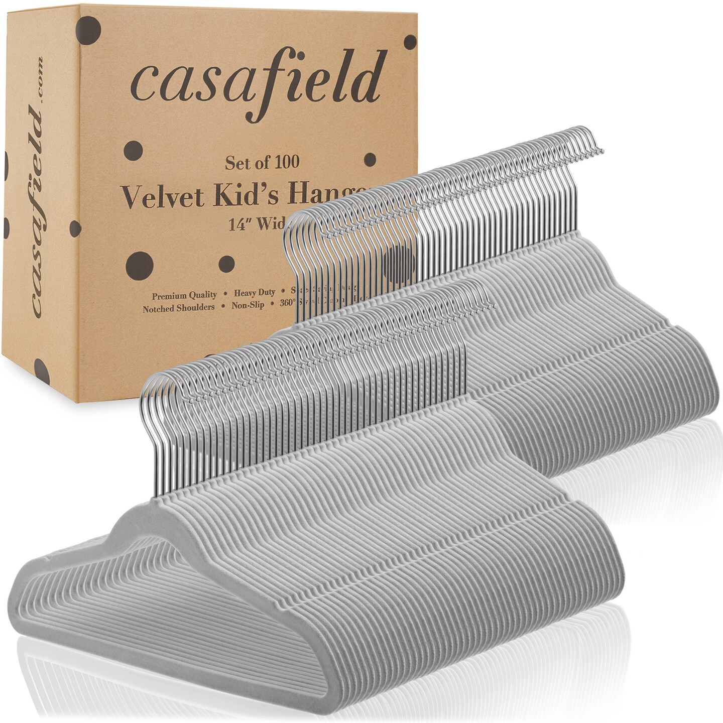 Casafield 100 Velvet Kid's Hangers - 14" Size for Children's Clothes