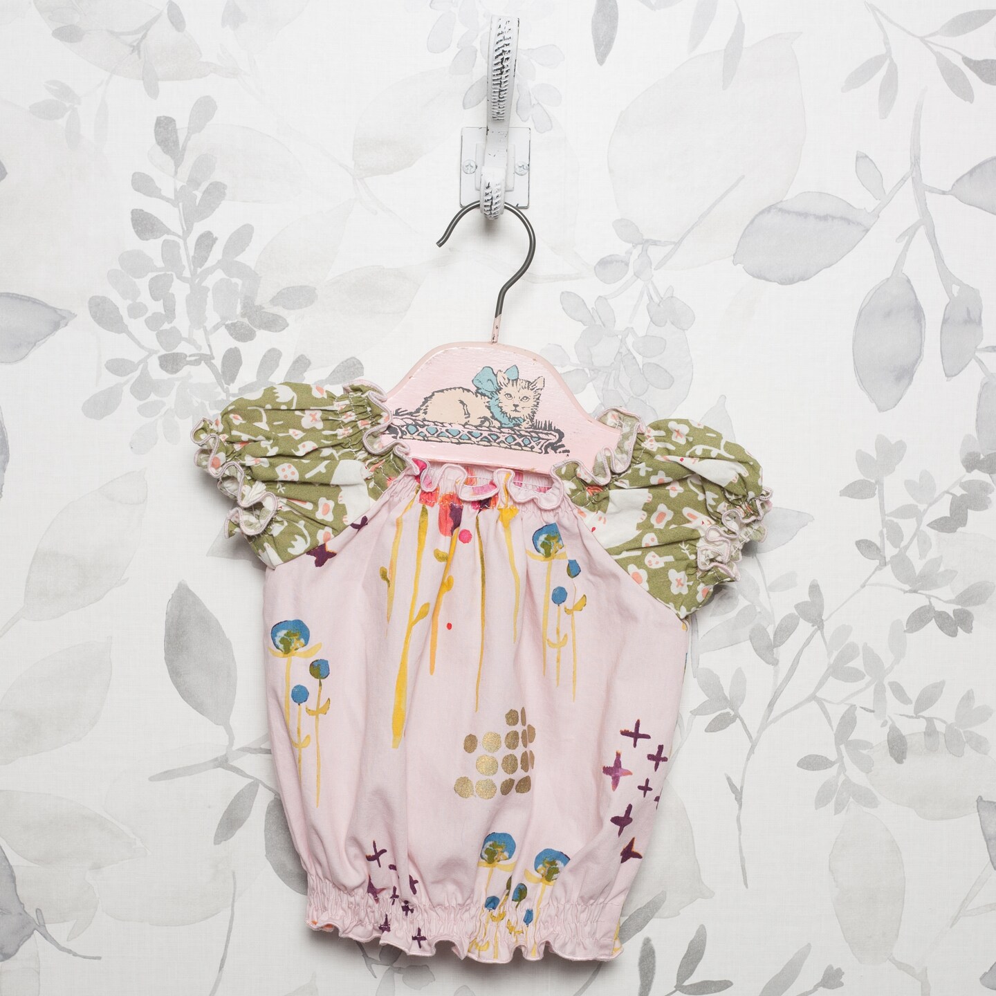 Girl's Pink and Green Organic Cotton Peasant Top in Size 12 Months