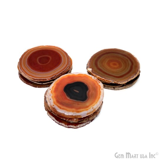 Red Agate Coasters, Drinkware Coasters, Agate Slice Home Décor, Agate Canvas, GemMartUSA (RDCO-58020)