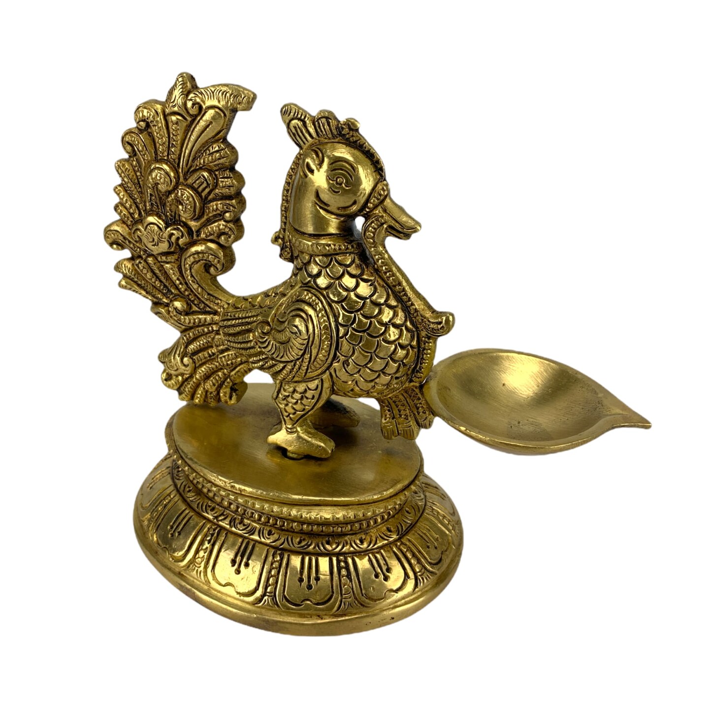 Brass Peacock Diya Annam Deepak Idol Oil Lamp Deepam with Base for Home Temple Mandir Office Diwali Decoration Kathu Vilakku Puja Diya - Deepawali Housewarming Return Gift