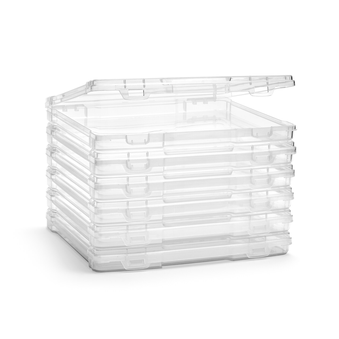 Sorbus Set of 6 Thin Clear Stackable Portable Project Case Fits 12&#x22;x12&#x22; - Snap-Tight Closure, Ideal for Board Games, Crafts, and Office Supplies
