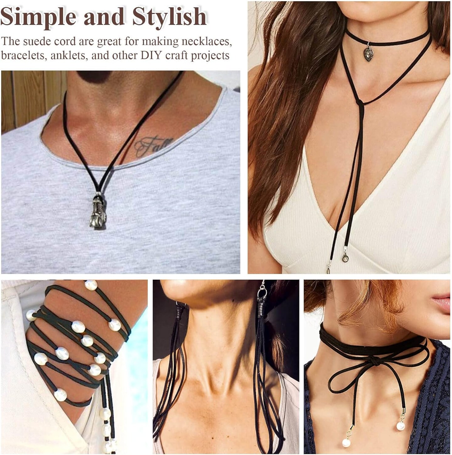 Leather String, Flat Suede Cord Faux Leather Cord Thin Leather Lace for Bracelets, Necklaces, Jewelry Making and Art Crafts (2.7MM Black)