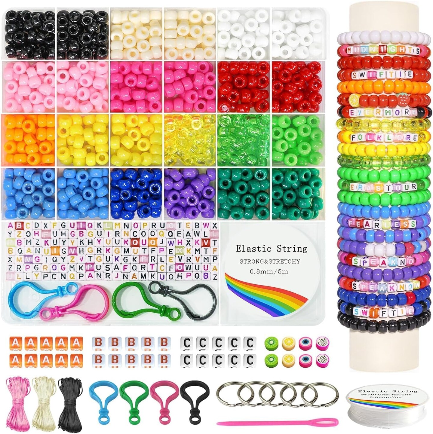 Friendship Bracelet Making Kit, Kandi Pony Beads for Jewelry Making, Hair Beads Braids with Letter Beads and Charms Gifts for Teen Girls Crafts for Girls Ages 8-12 (15colors 1box)