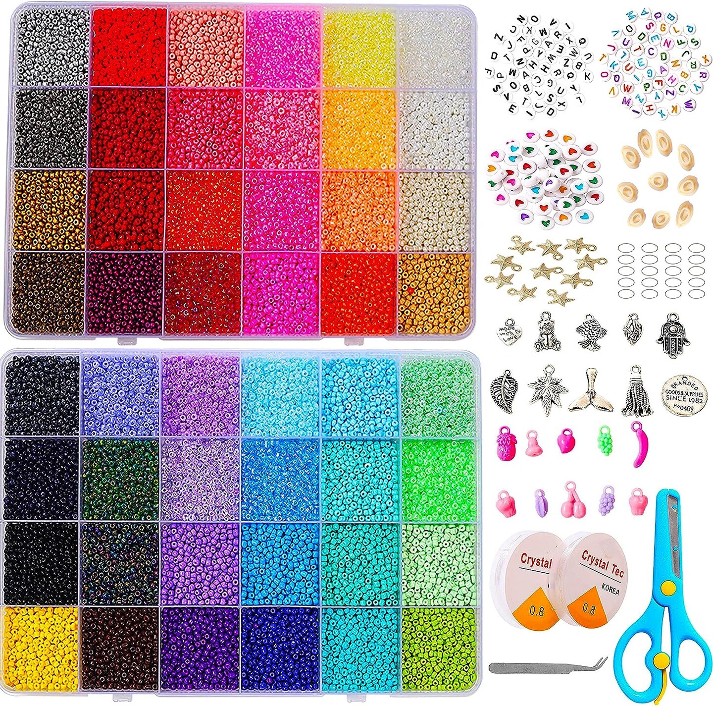 36000+pcs 2mm 48 Colors Glass Seed Beads for Bracelet Jewelry Making Kit, Beads Assortments Kit for Adults Girls Small Beads for Necklace Ring Making | Top Best Birthday Gifts