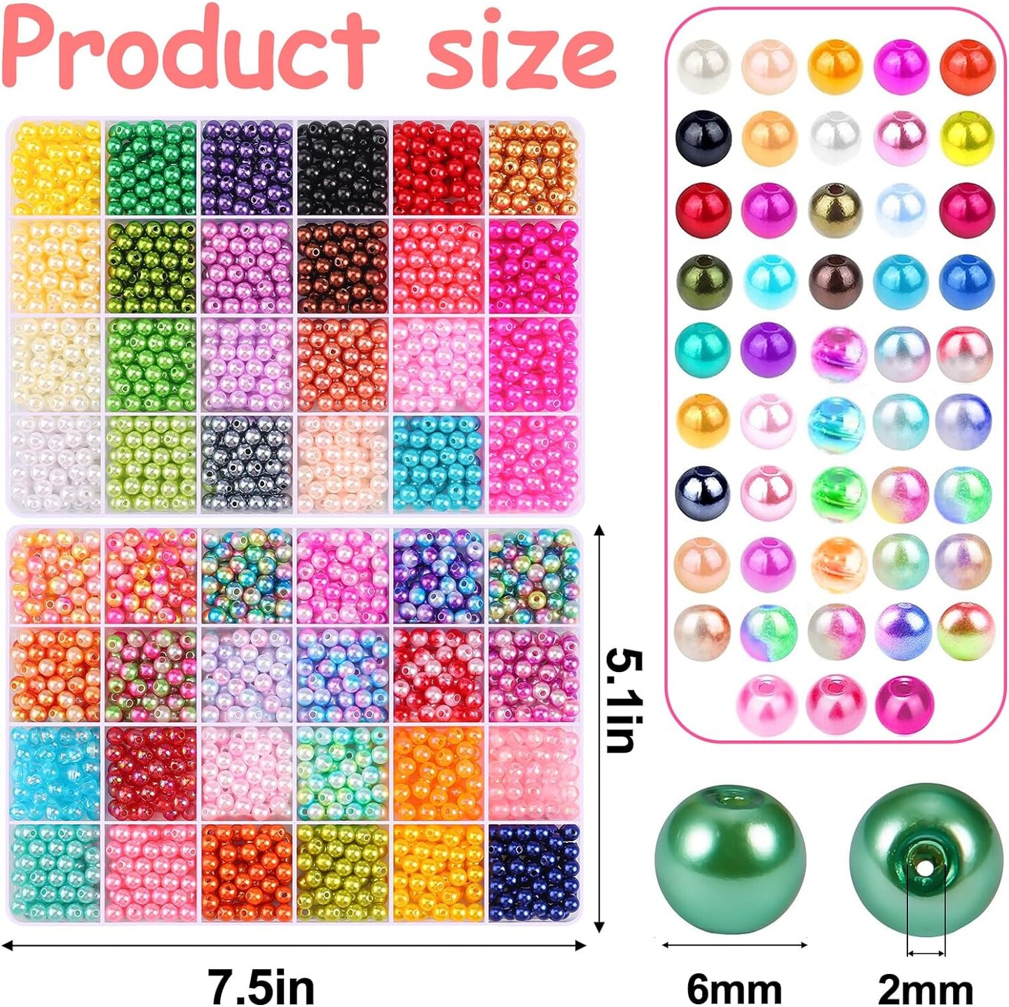 Pearl Beads for Jewelry Making 48 Colorful 6mm Round Pearl Beads for Bracelets Making Kit Small Pearl Filler Beads for DIY Craft Necklace Earrings