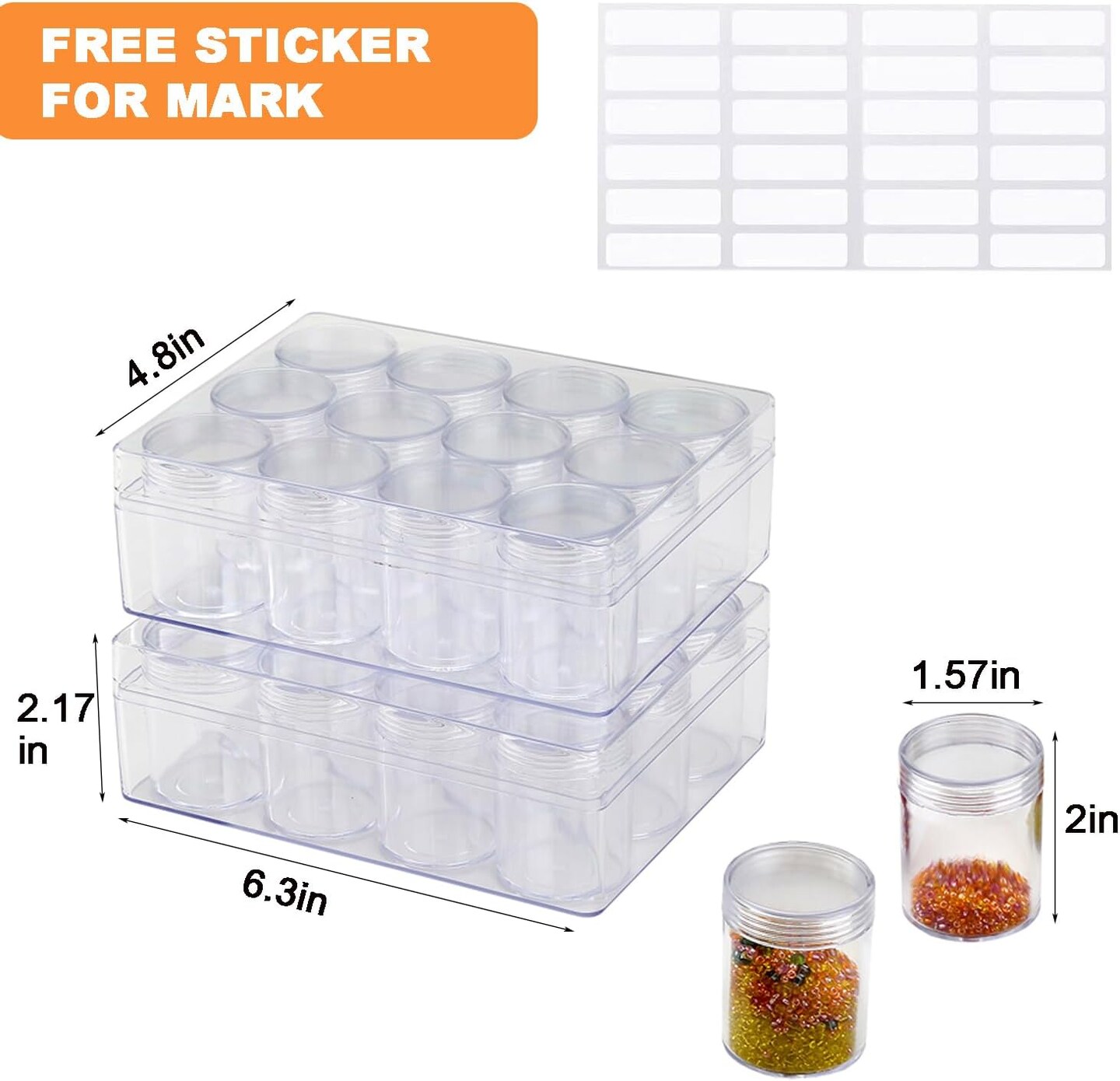 12 Grids Transparent Plastic Diamond Painting Storage Containers, Jewelry Earring Beads Sewing Pills Beads Organizers Storage Container Bottle(2 Pack)