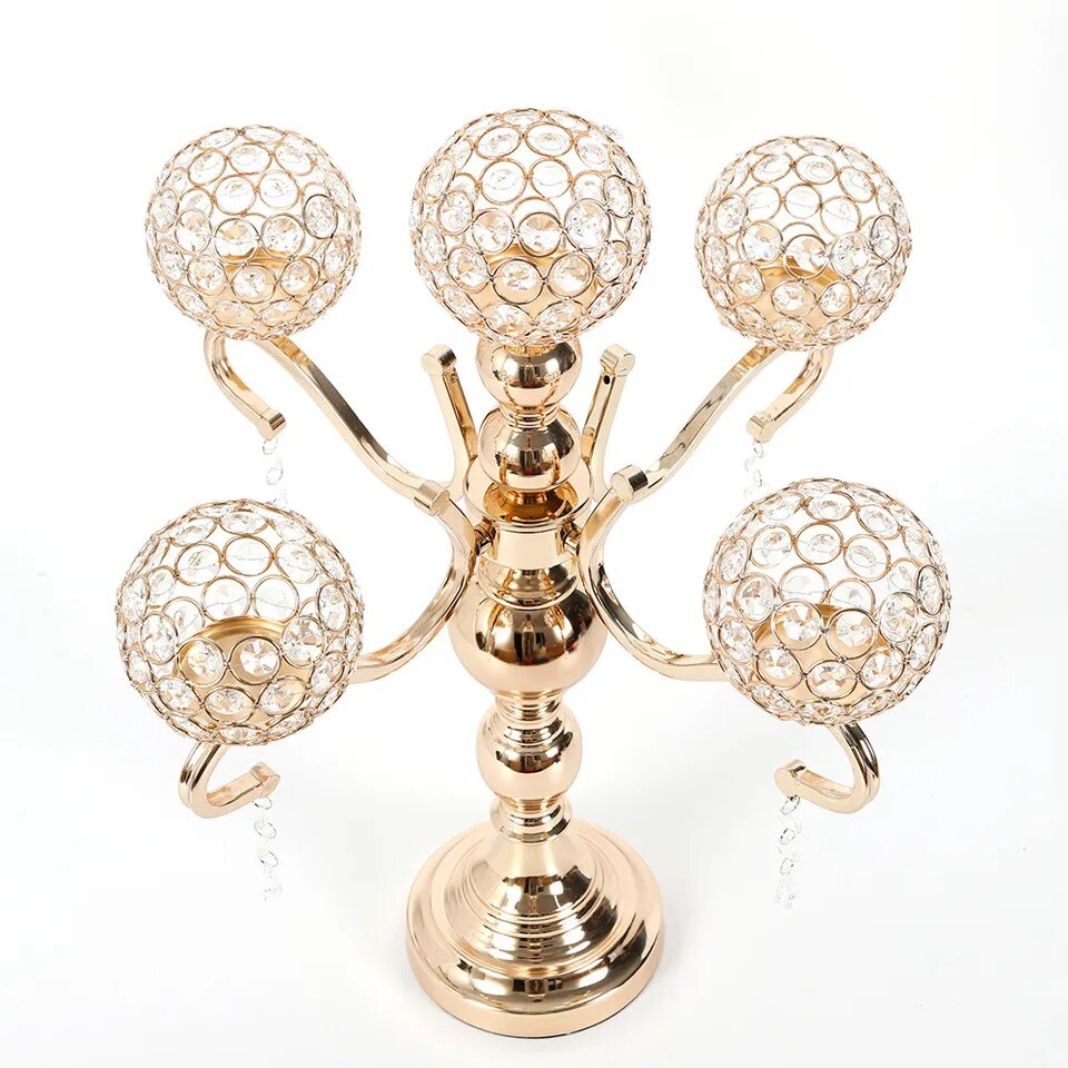 5-Arm Crystal Candelabra Wedding Candle Holder