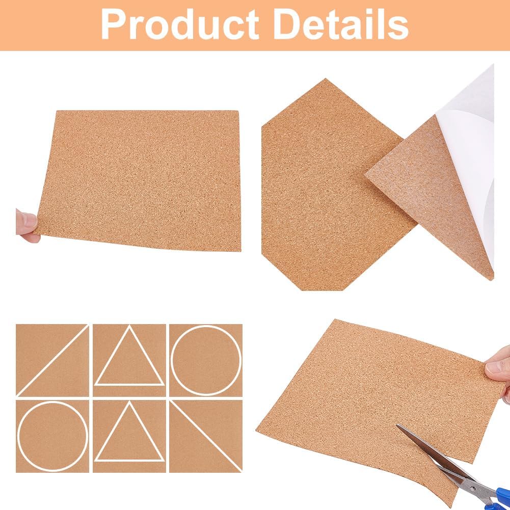 8 Pack Self-Adhesive Cork Sheets 1mm Thick A4 Rectangle Insulation Cork Backing Sheets for Coaster, Wall Decoration, Wedding Party, DIY Crafts Supplies, 8.3&#x22; x 11.8&#x22;