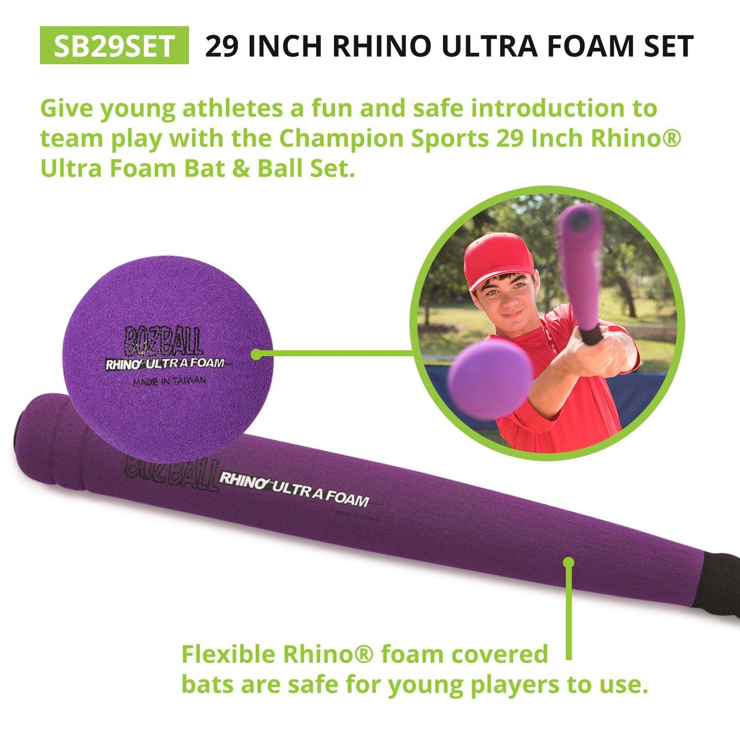 Rhino&#xAE; Ultra Foam 29-Inch Bat &#x26; Ball Set, Set of 6