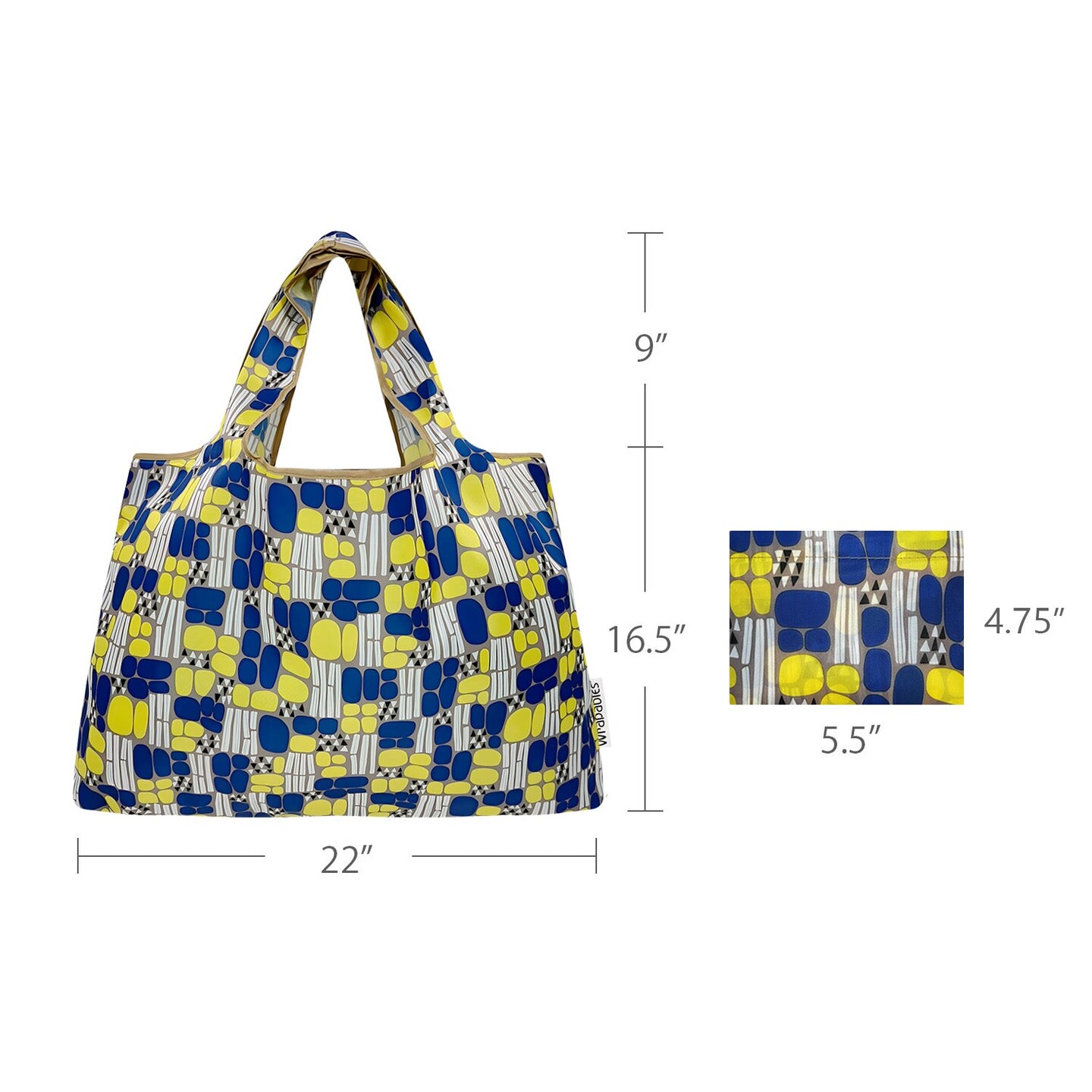 Wrapables Large Foldable Tote Nylon Reusable Grocery Bags, Yellow Abstract