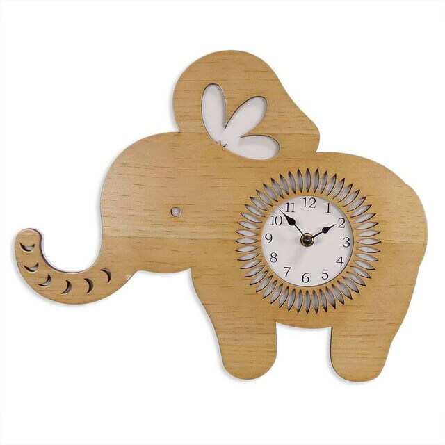 Sterling &#x26; Noble Indoor Light Wood Elephant Shaped Analog Wall Clock