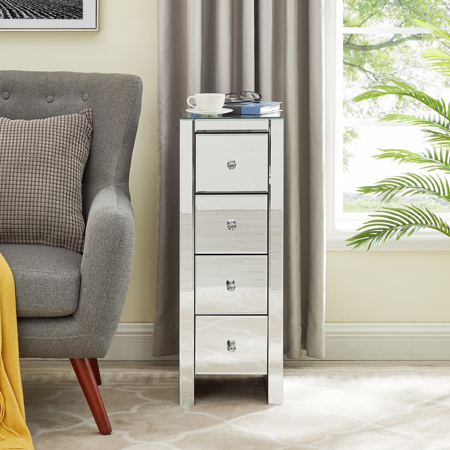 Mirrored Nightstand End Table with Drawers