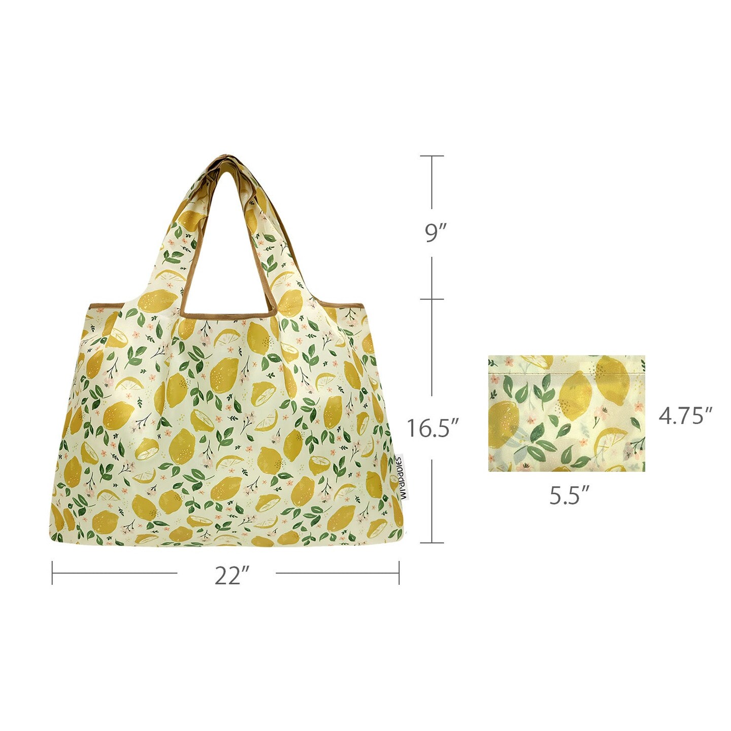 Wrapables Large Foldable Tote Nylon Reusable Grocery Bags, Lemons