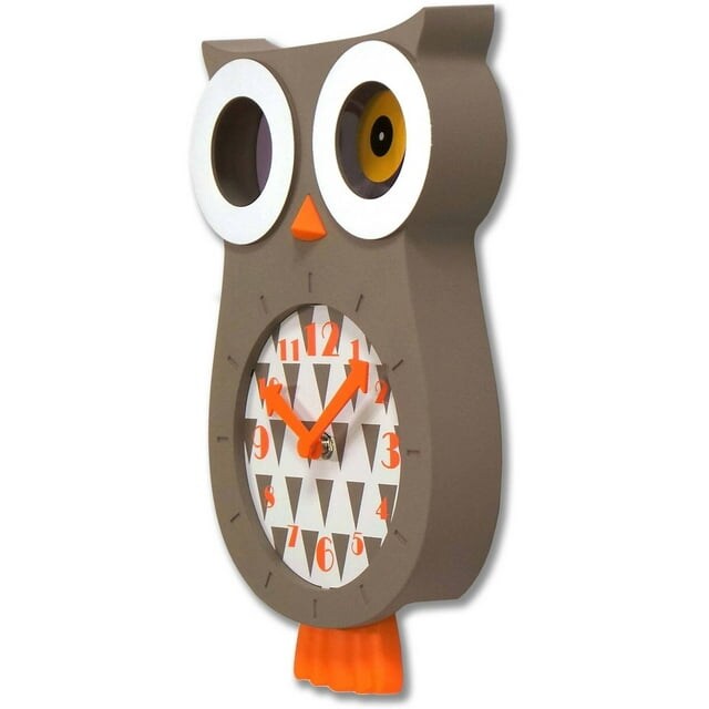 Sterling &#x26; Noble Indoor Owl Shaped Pendulum Analog Wall Clock